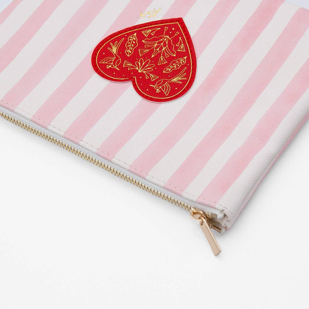 Heart & Pink Stripes Pouch