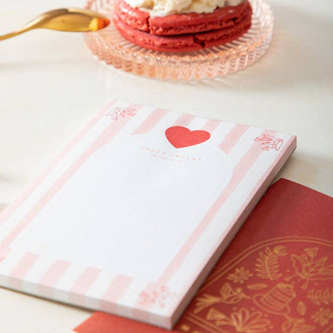 'Crazy Urgent' Heart & Pink Stripes Notepad - Bespoke Hearts