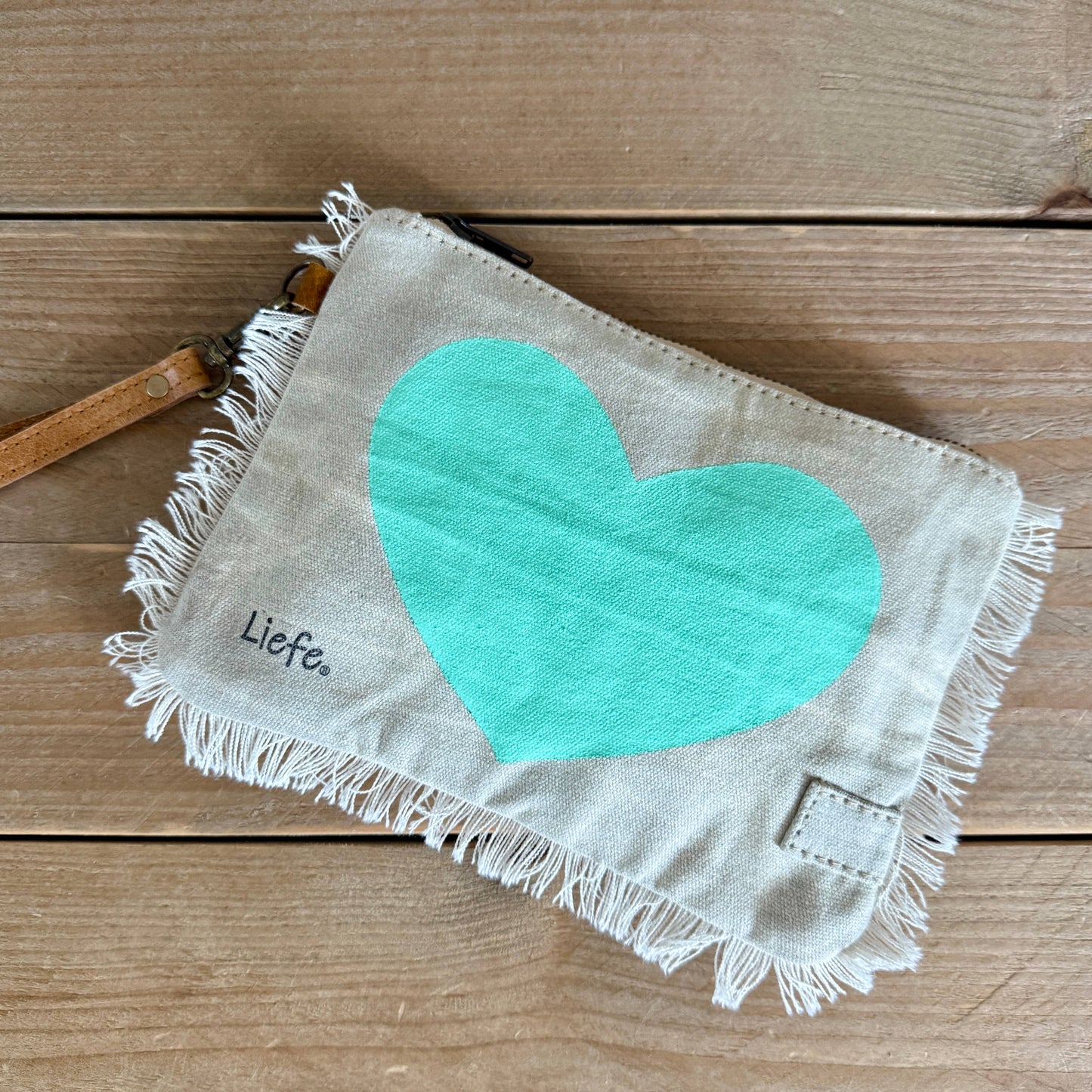 Heart Vintage Canvas Clutch (Aqua)