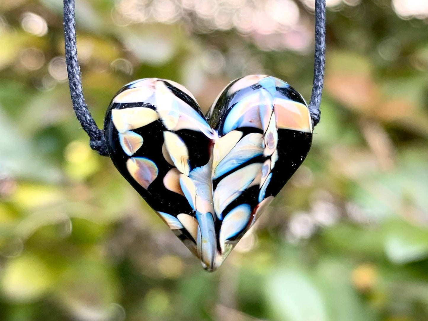 Black + Iris Orange Flameworked Necklace