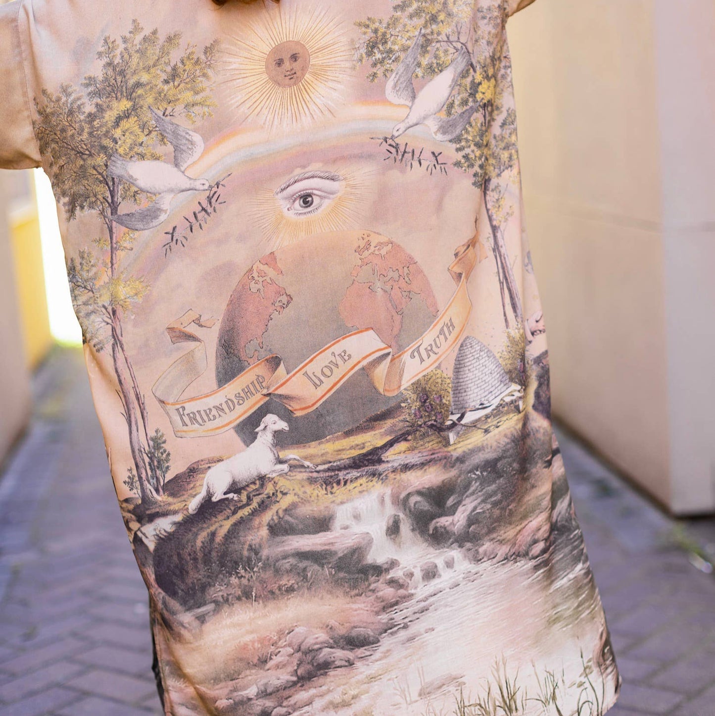 Vintage Wash Friendship Love & Truth Long Kimono - Bespoke Hearts