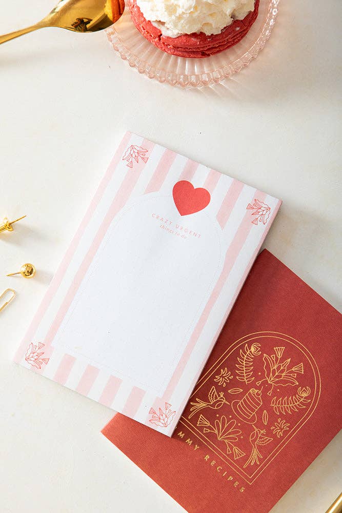 'Crazy Urgent' Heart & Pink Stripes Notepad