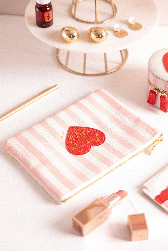 Heart & Pink Stripes Pouch