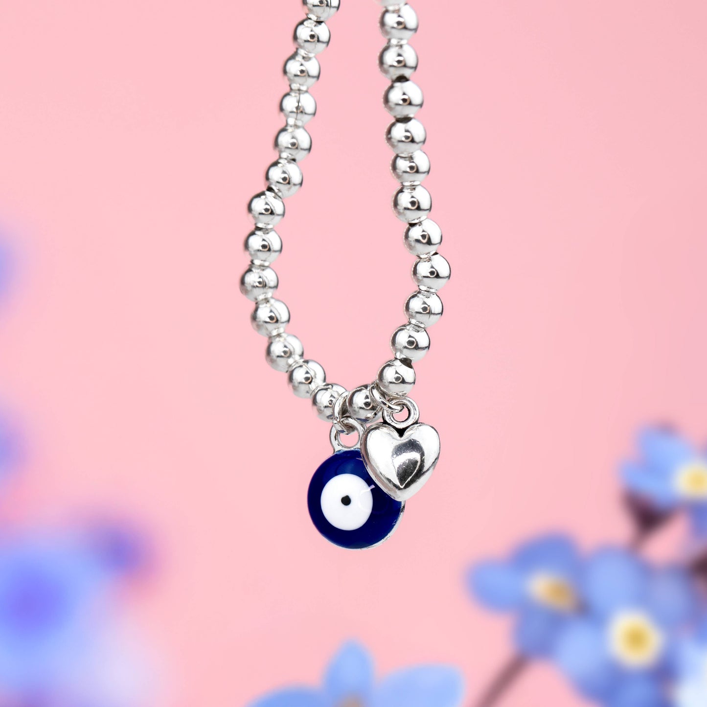 Evil Eye Silver Plated Beaded Bracelet in Box