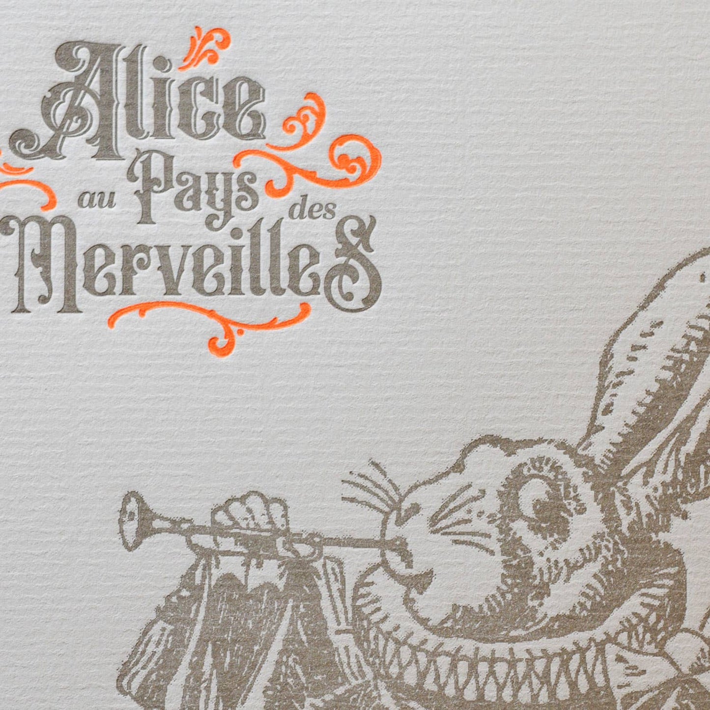 Letterpress Art Print Rabbit with Trumpet (Alice Wonderland)