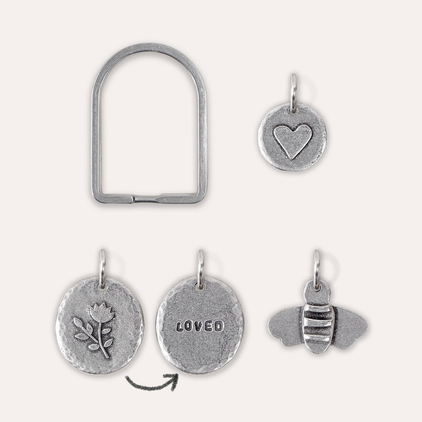 Mini 'Loved' Charms Keyring - Bespoke Hearts