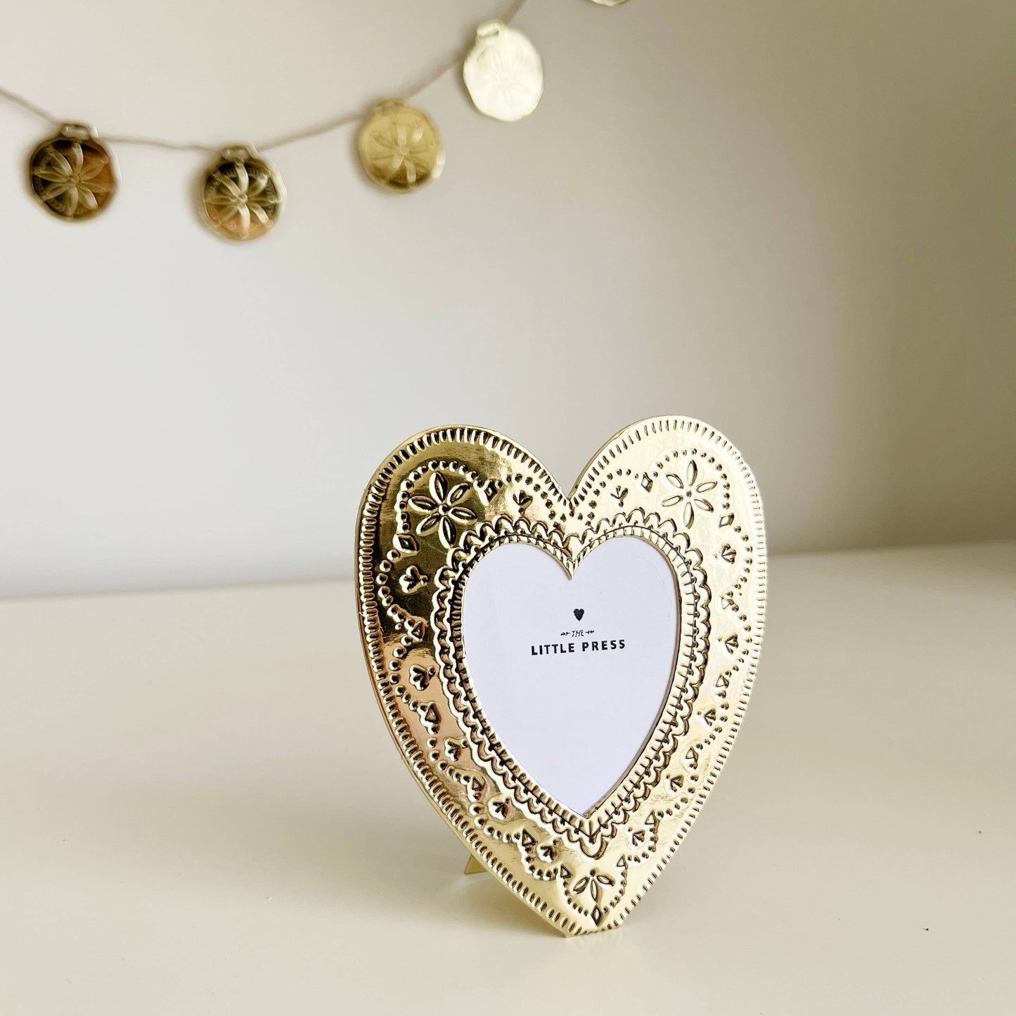 Letterpress Faux Tin Heart Travel/Desk Frame (Gold)