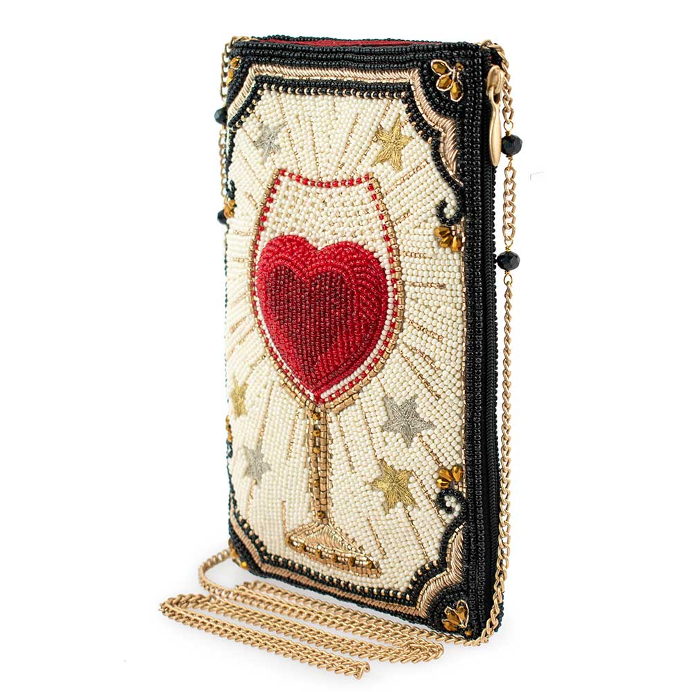 Live, Love & Wine Hand Beaded Crossbody Phone Bag