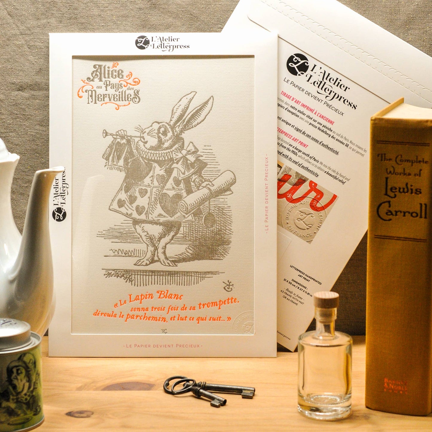 Letterpress Art Print Rabbit with Trumpet (Alice Wonderland)