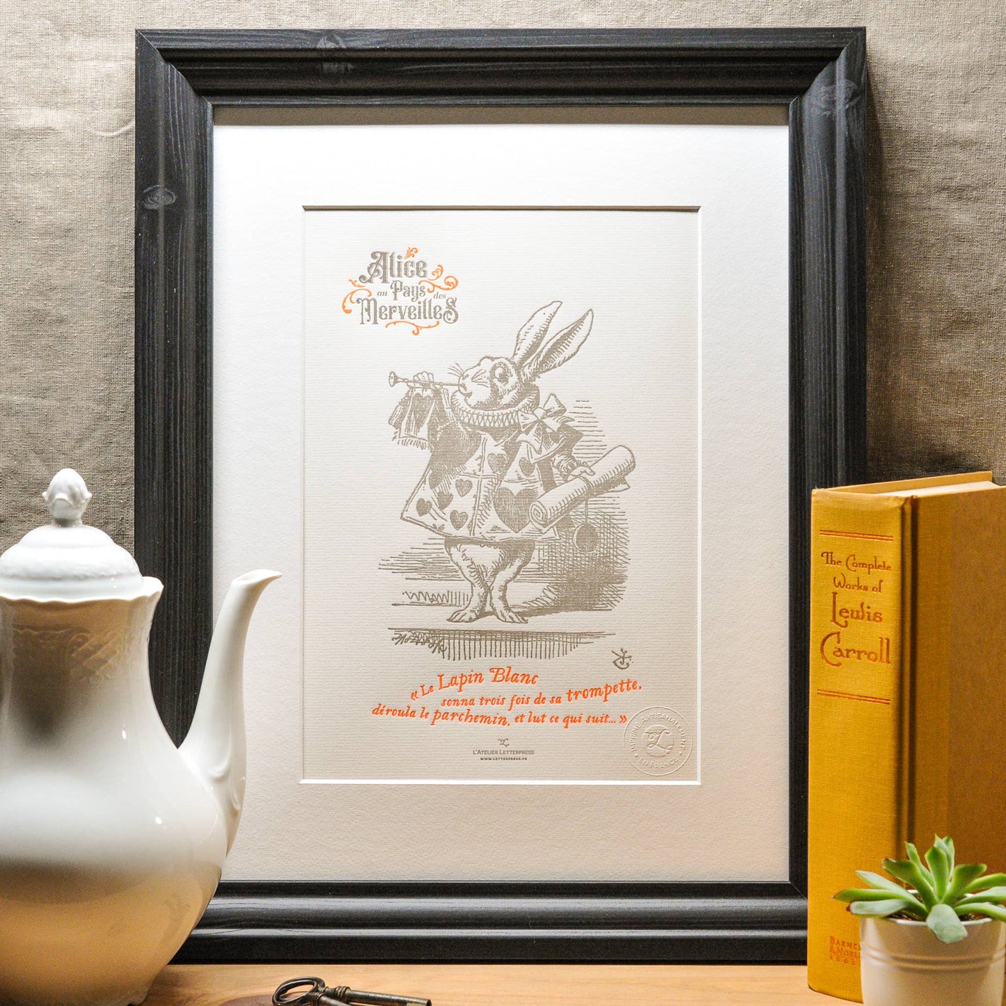 Letterpress Art Print Rabbit with Trumpet (Alice Wonderland)