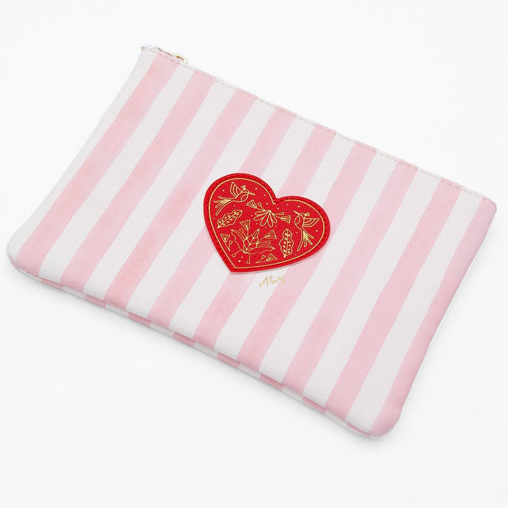 Heart & Pink Stripes Pouch - Bespoke Hearts