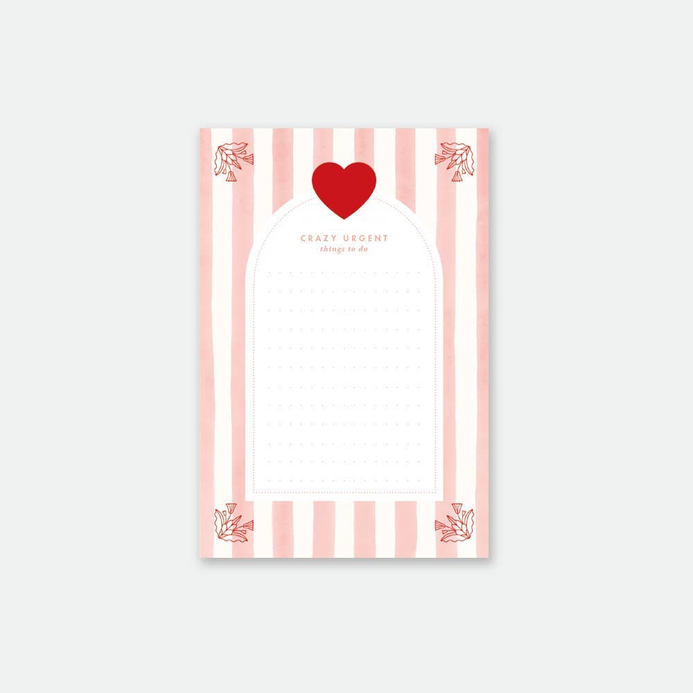 'Crazy Urgent' Heart & Pink Stripes Notepad