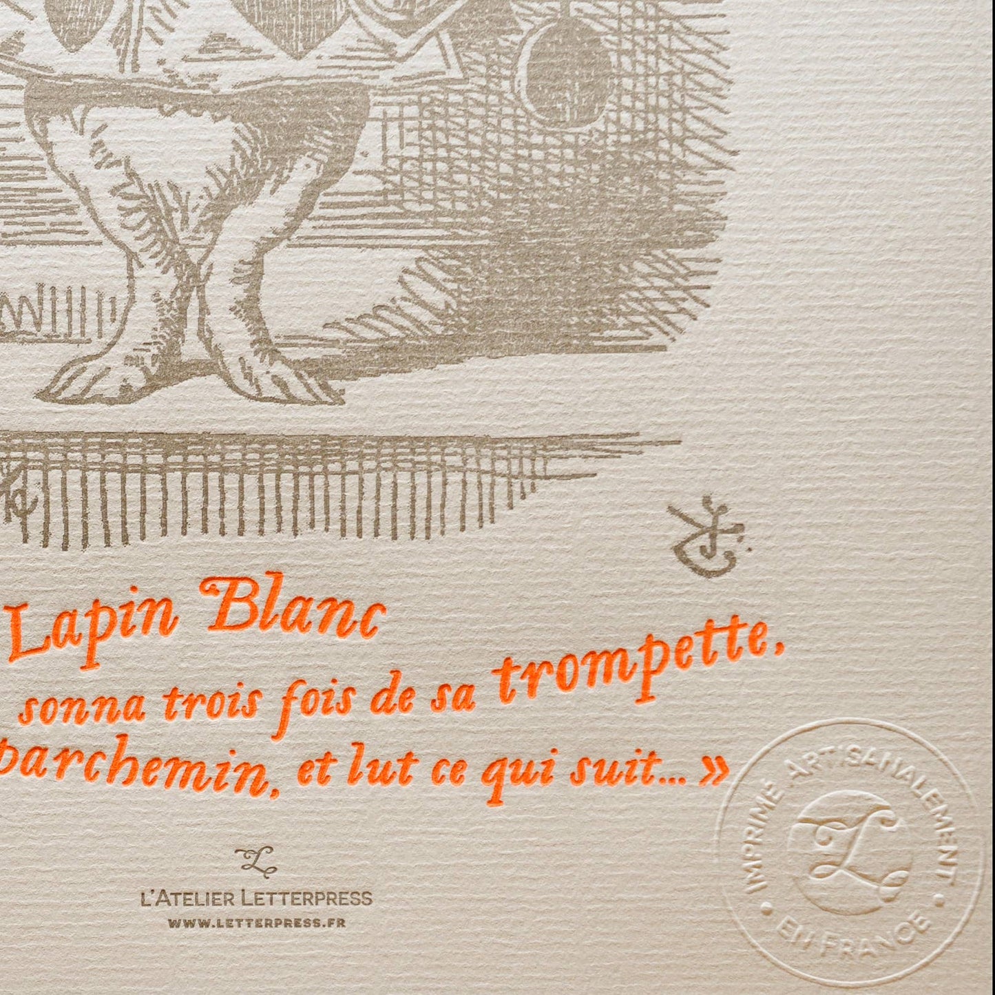 Letterpress Art Print Rabbit with Trumpet (Alice Wonderland)