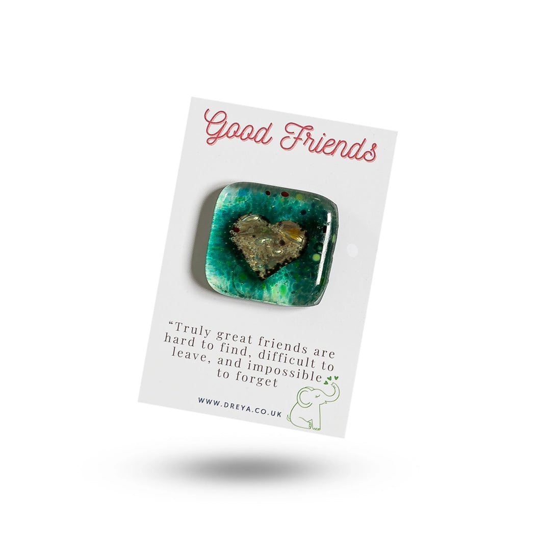 Glass Heart Pocket Charm - Good Friends