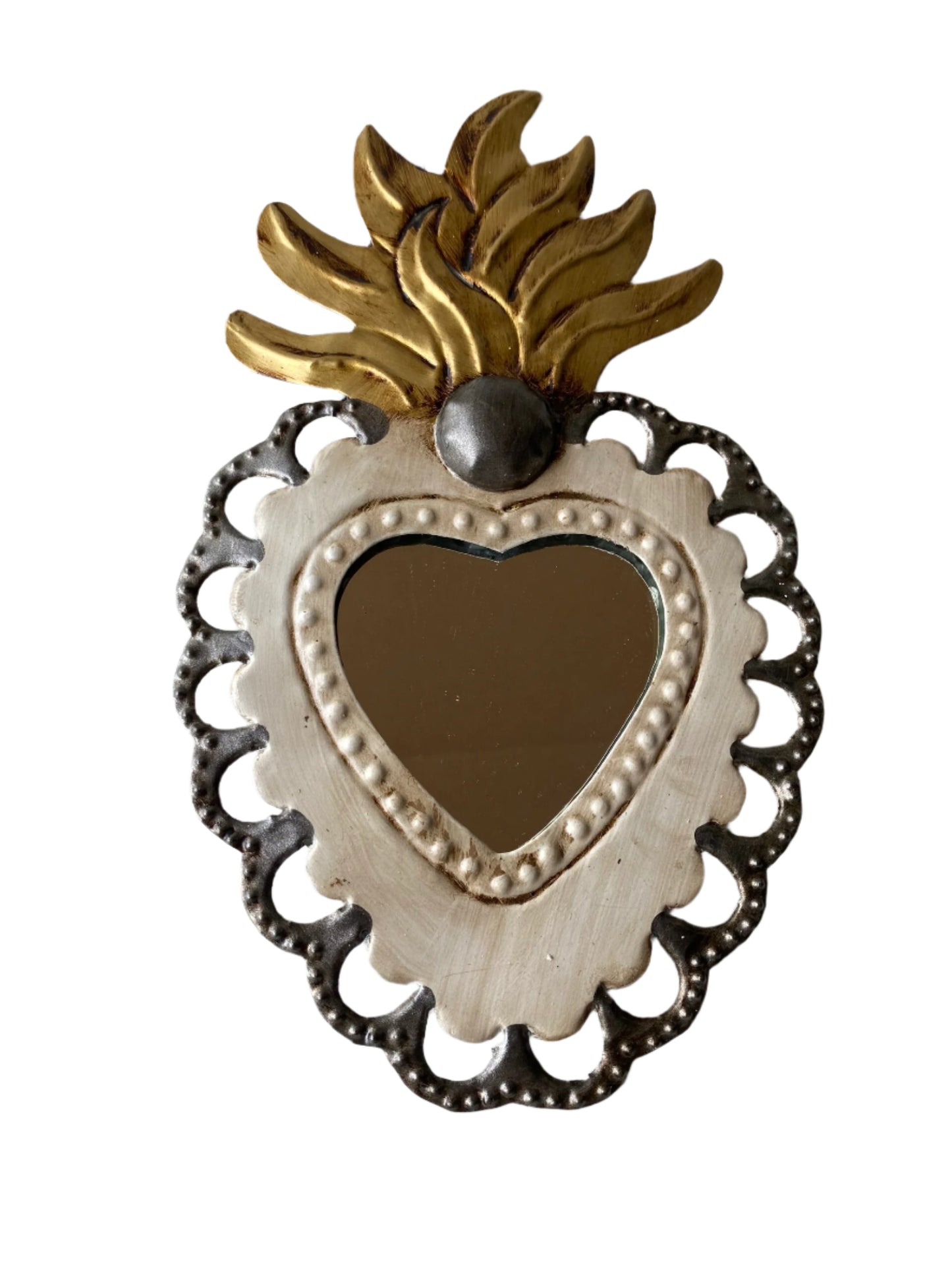Mexican Sacred Heart Mirror with Flame - Bespoke Hearts