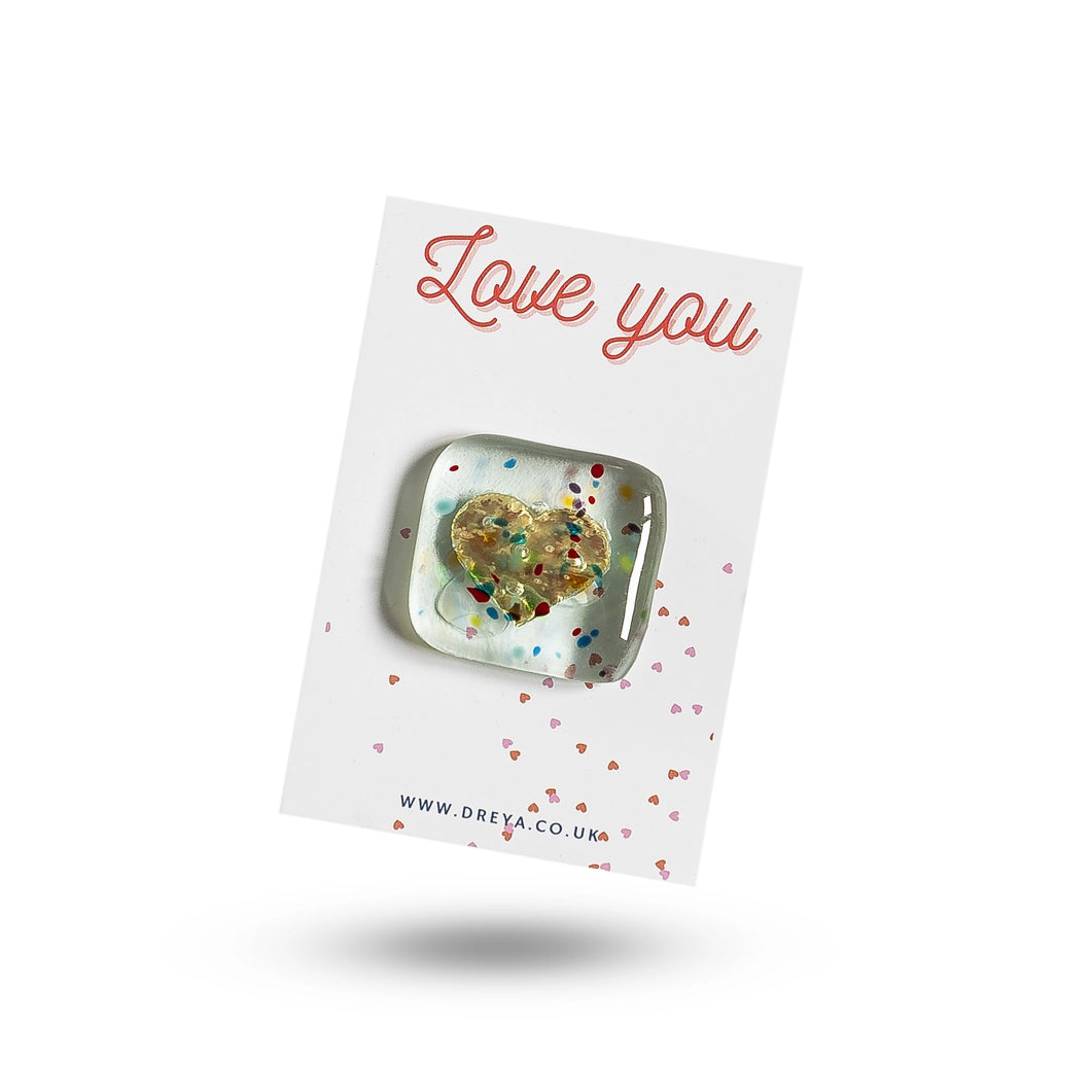 Glass Heart Pocket Charm - Love You
