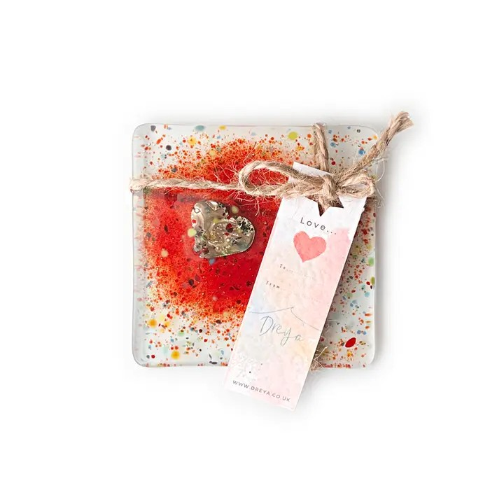 Glass Love Heart Coasters (Set of 2)