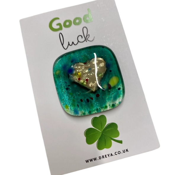 Glass Heart Pocket Charm - Good Luck - Bespoke Hearts