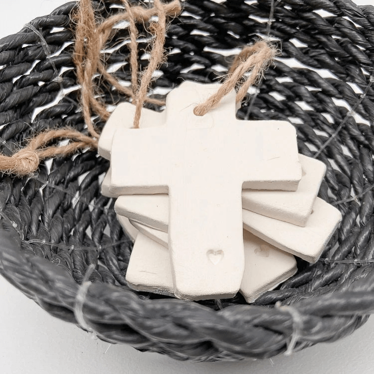 Handmade Ceramic Mini Cross with Heart - Bespoke Hearts