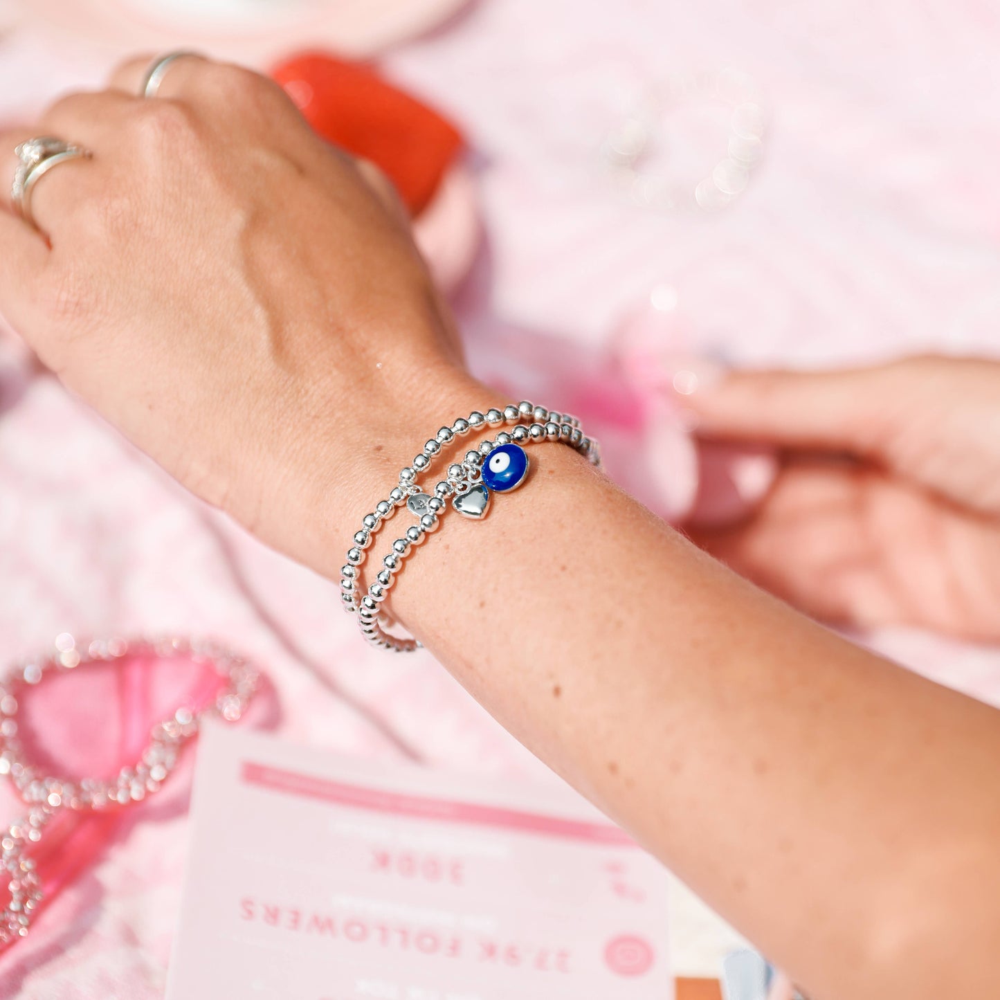 Evil Eye Silver Plated Beaded Bracelet in Box