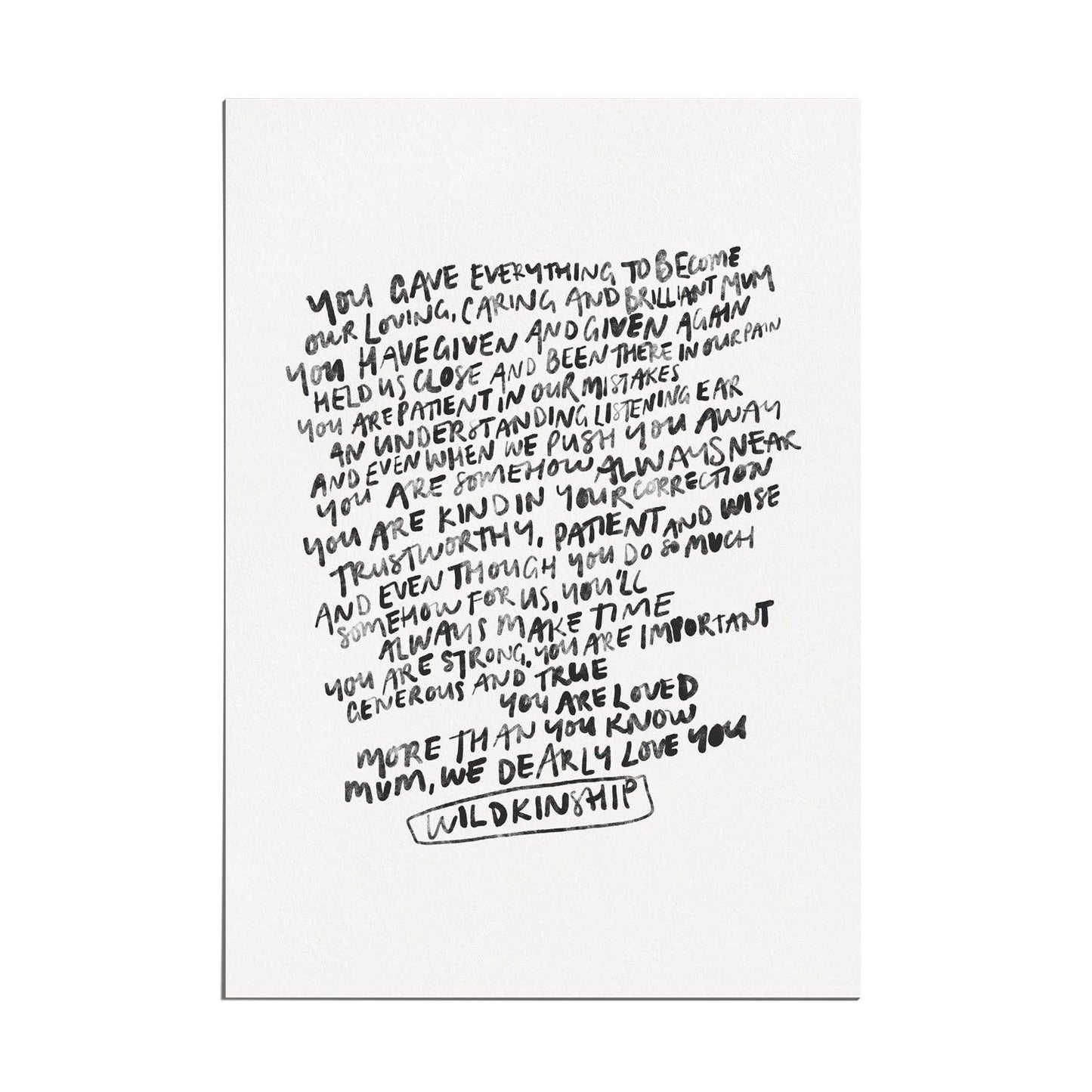 'Mum, We Dearly Love You' Print (Unframed)