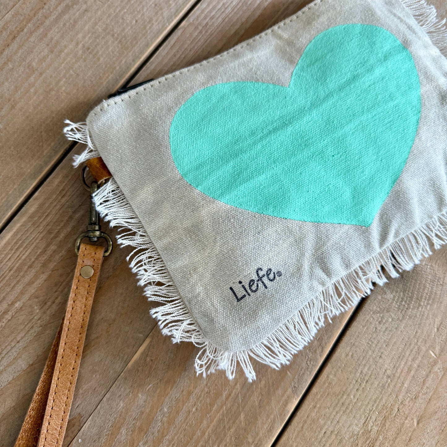 Heart Vintage Canvas Clutch (Aqua)