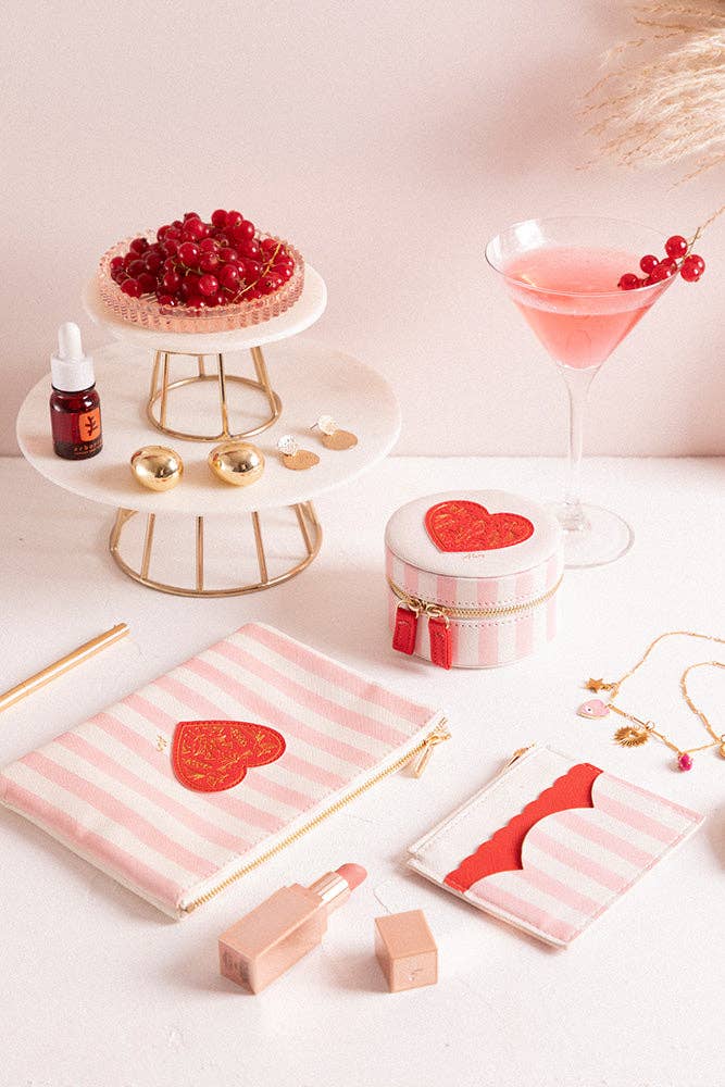 Heart & Pink Stripes Pouch