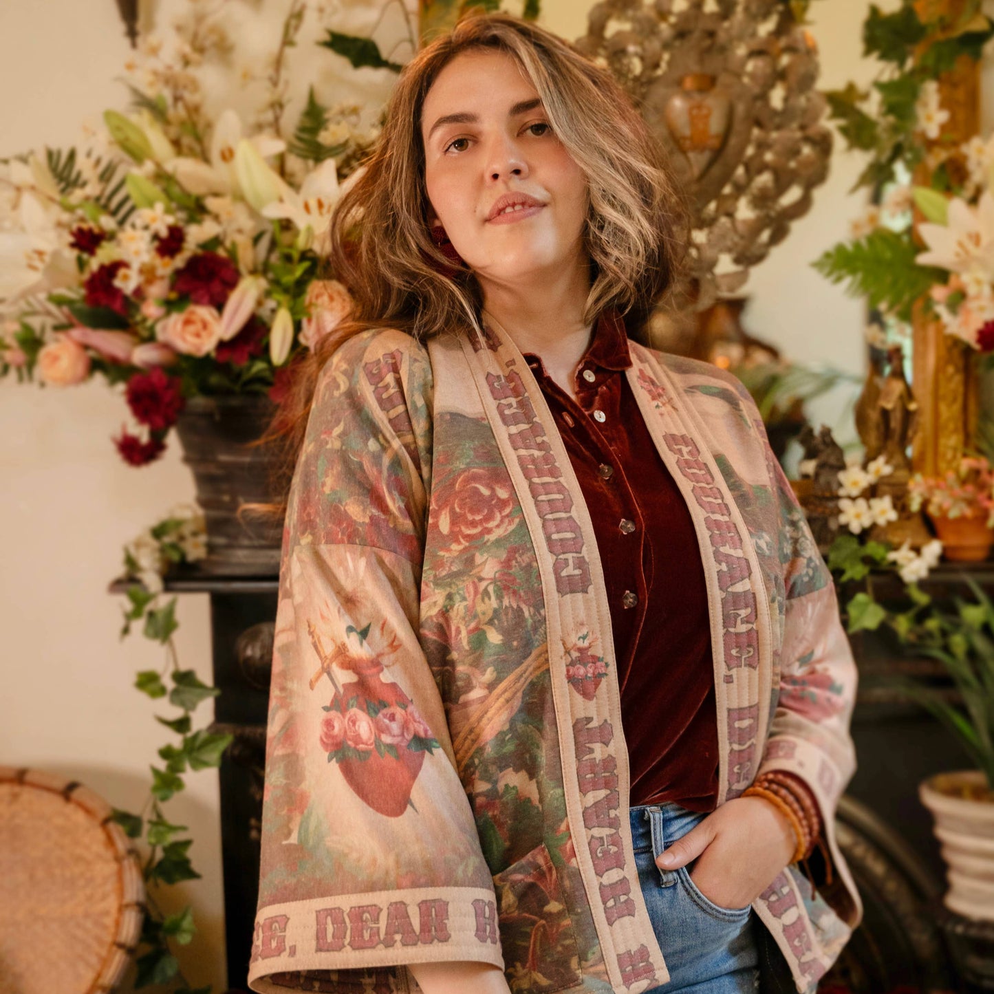 Courage, Dear Heart Fleece Kimono Jacket - Bespoke Hearts
