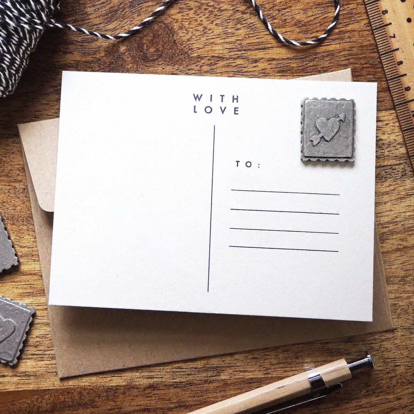 'With Love' Postage Stamp Card - Bespoke Hearts