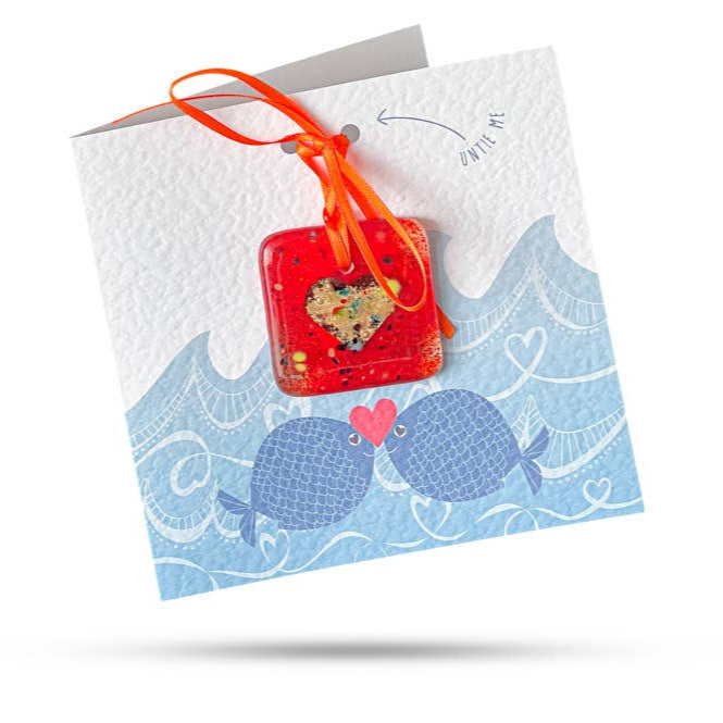 Kissing Fish - Greeting Card With Glass Ornament - Bespoke Hearts