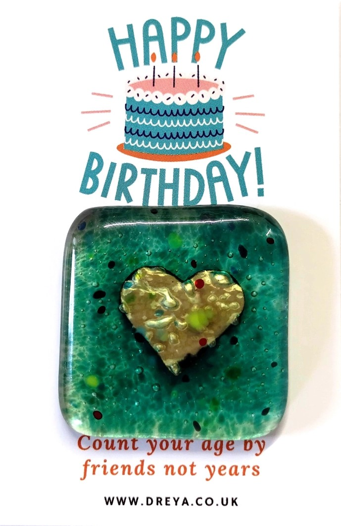 Glass Heart Pocket Charm - Happy Birthday - Bespoke Hearts