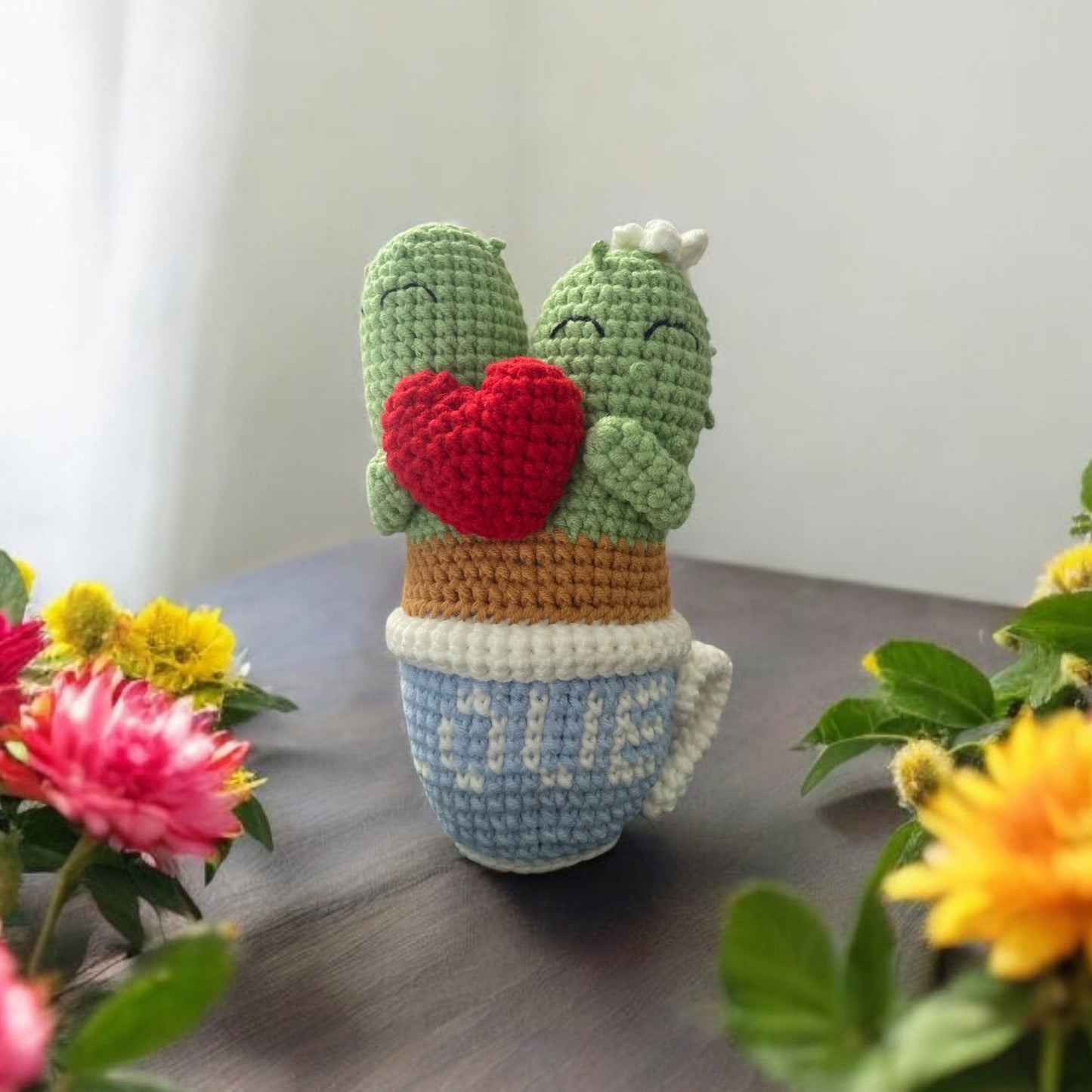 Cactus In Love Crochet Teacup - Bespoke Hearts