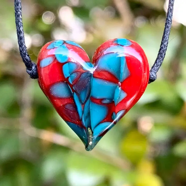 Red + Turquoise Glass Heart Necklace