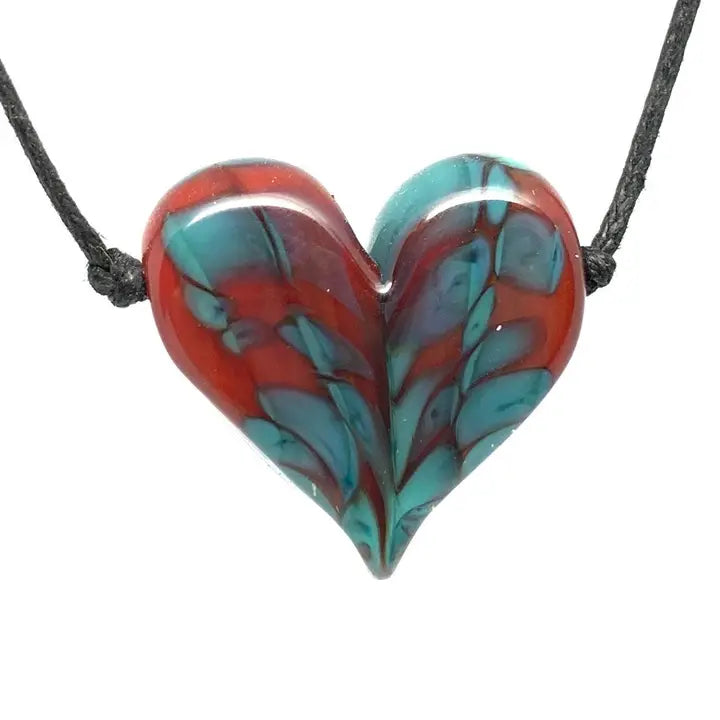 Red + Turquoise Glass Heart Necklace