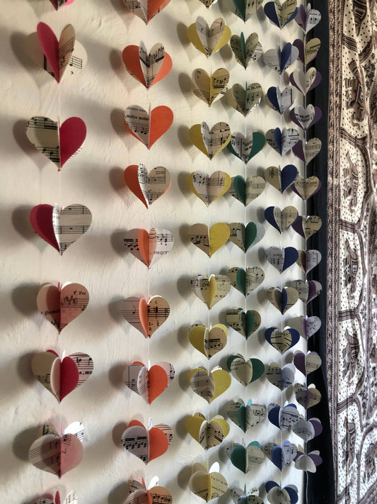 Vintage Sheet Music & Paper Heart Garlands