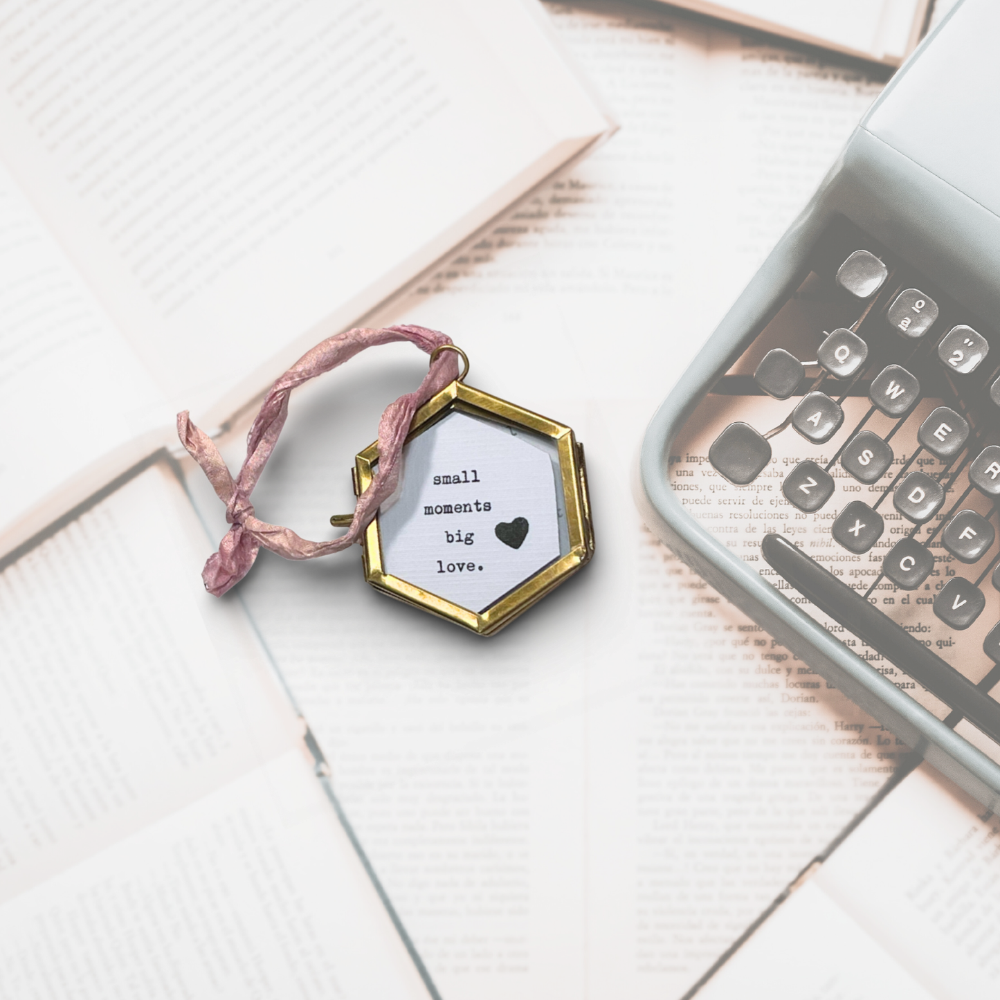 Mini Hand-Typed Quote in Brass Frame (Hexagon)
