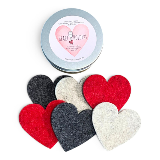 'Heart Holders' - 6 Wool Felt Heart Coasters