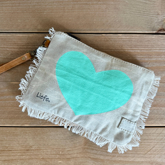 Heart Vintage Canvas Clutch (Aqua)