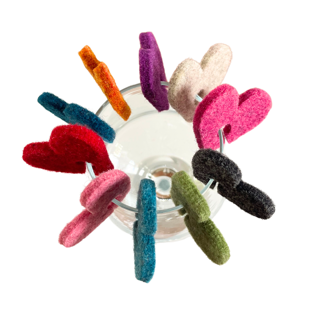 'Heart Keepers' - 10 Wool Felt Heart Drink Keepers
