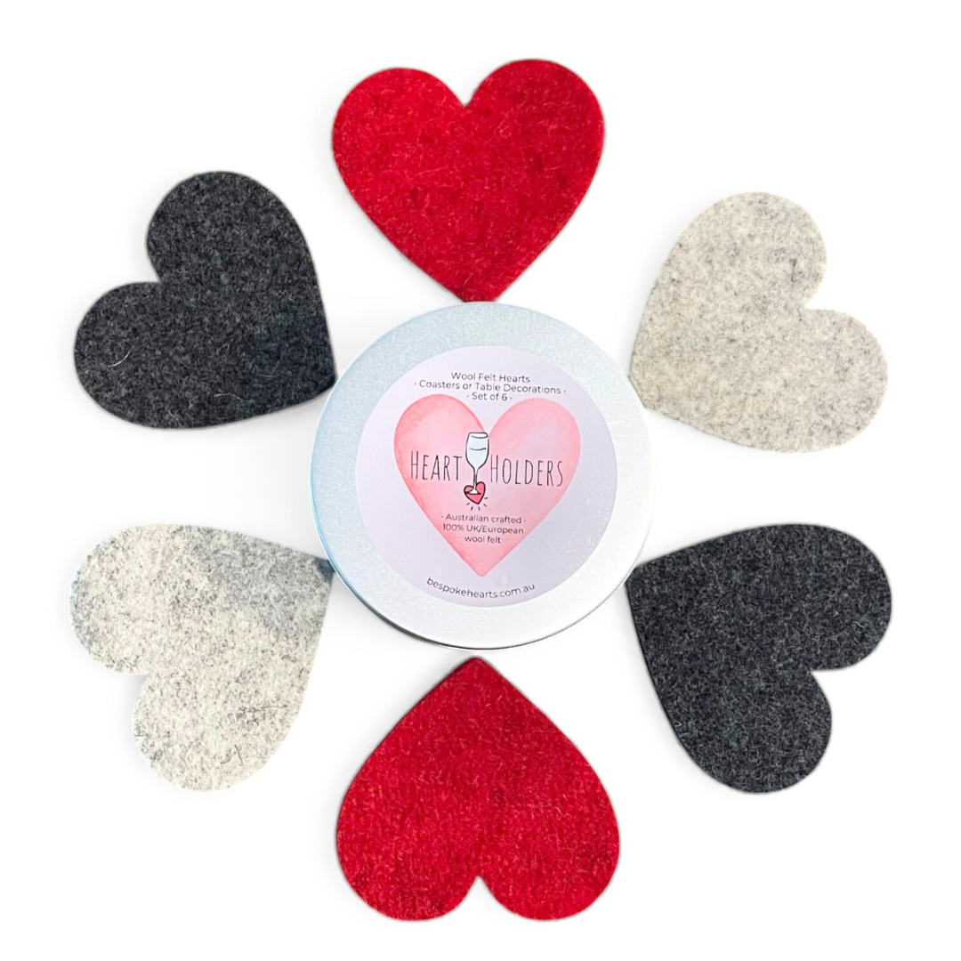 'Heart Holders' - 6 Wool Felt Heart Coasters