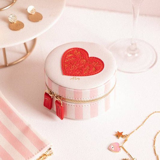 Heart & Pink Stripes Jewellery Box