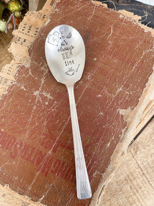 'It’s Always Tea Time' Vintage Stamped Sugar Spoon