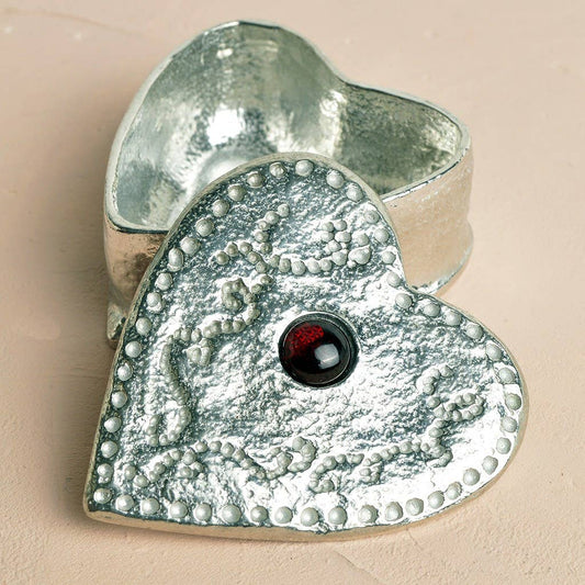 Heart Trinket Box with Garnet Stone