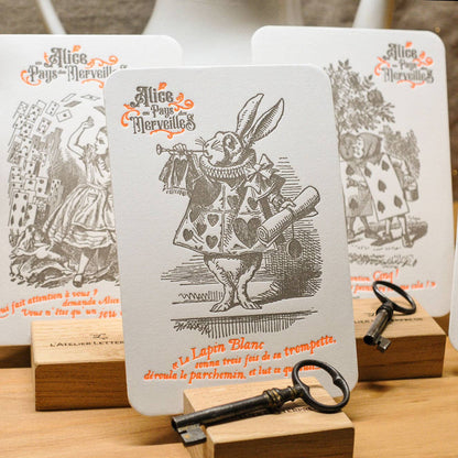 Letterpress Card Rabbit with a Trumpet - Alice in Wonderland