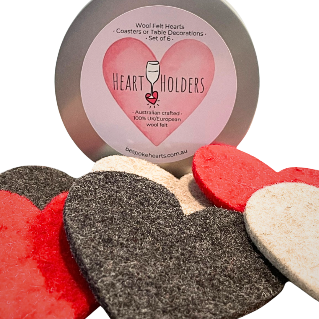 'Heart Holders' - 6 Wool Felt Heart Coasters