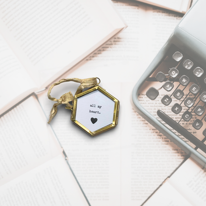 Mini Hand-Typed Quote in Brass Frame (Hexagon)