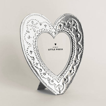 Letterpress Faux Tin Heart Travel/Desk Frame (Silver)