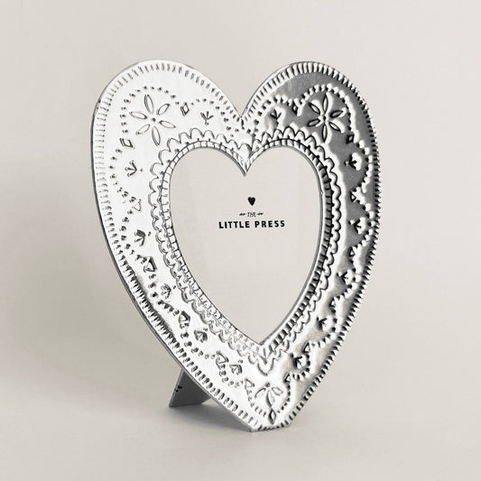 Letterpress Faux Tin Heart Travel/Desk Frame (Silver)