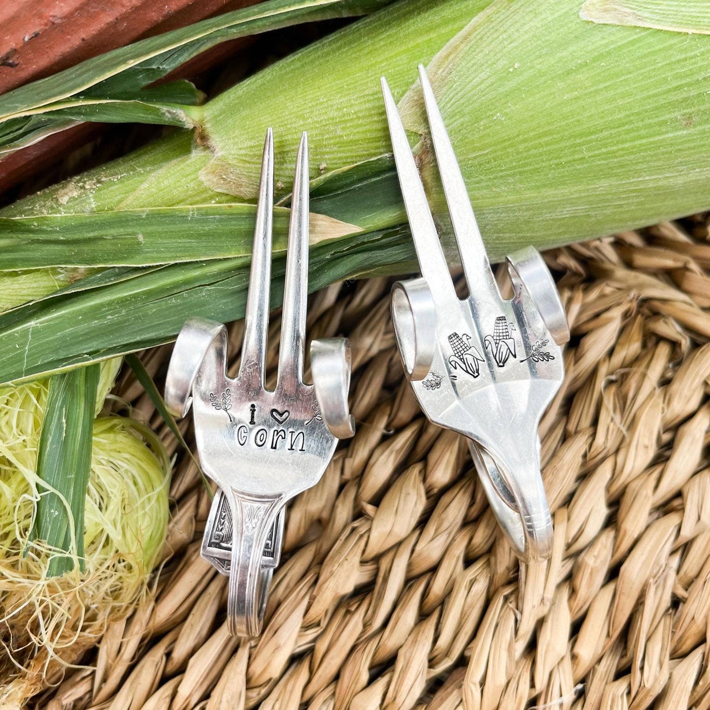 Vintage Hand Stamped Corn Pick Set