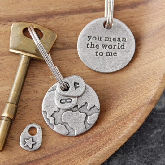 'You Mean The World To Me/Us' Pewter Keyrings